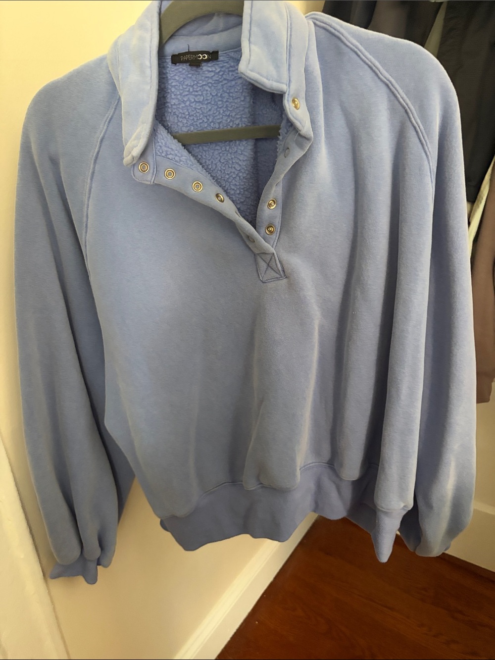 Papermoon Light Blue Snap-Front Sherpa Pullover